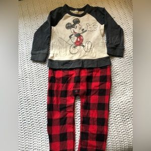 BabyGap 18-24 Mickey Mouse plaid romper